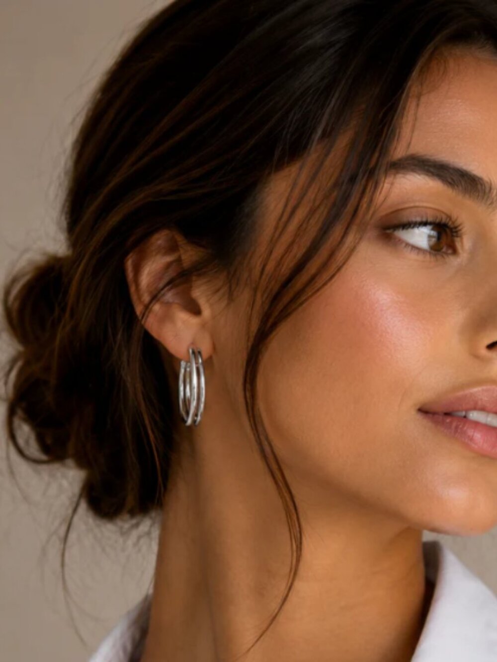 Sterling Silver 925 High Polished Two Ribbed Hoop Earrings 30mm